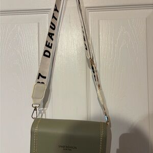 Olive Green Crossbody with Branded Canvas Strap